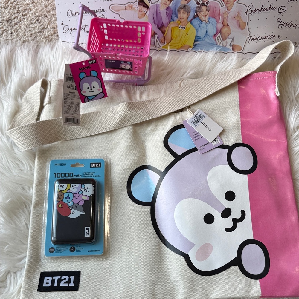 BT21 Mang Canvas Bag, Mang Shopping Cart & BT21 1000 mAh Powerbank
